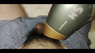 Hentai guy used a hair remover to burn a portion of the pubic hair.