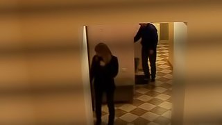 Hardcore fucking in the public corridor performed by a couple of nymphomaniacs