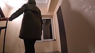 Girlfriend Deepthroat Big Cock in Porch after a Walk - Cum in Mouth