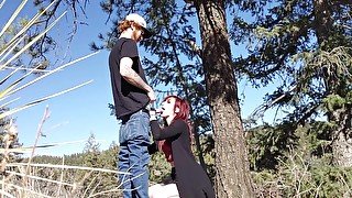 Nature Walk Creampie for Redhead Slut