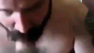 Bearded daddy sucks big hairy cock