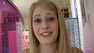 Cute-looking doll with brown hairs Allie James likes hardcore sex