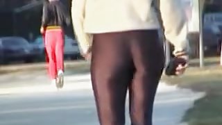 A number of street candid video shots of amateur in pants 08y