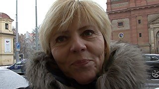 Old Czech mature lady convinced to fuck for POV video