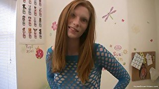 Skinny ginger teen with perky tits loves to tease