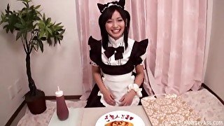 Japanese petite teen with cat ears Shiozaki Ai sucks dick hardcore