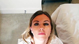 Chloe Carter is a busty real amateur with an angelic face. She gives me a blowjob and and then she gets a huge facial.