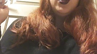 Hot Chubby Goth Teen Smokes and Strips Down to Topless - Perky Natural Tits