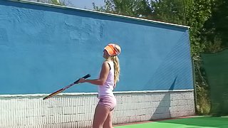 Tennis babe skips her lesson and uses her toy on her pussy