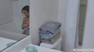 Super busty Kat Dior fucking a big dildo while she shower