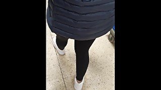 Step mom in leggings get fucked in supermarket by step son