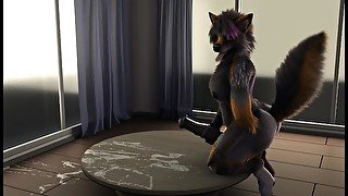 Futa Wolf fapping on table HD by h0rs3