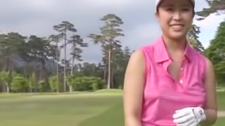 Asian girl with big tits finally gets to play golf naked