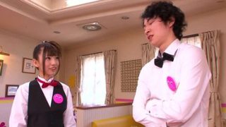 Teasing small titted Japanese Yui Yamashita is making dude cum in public place