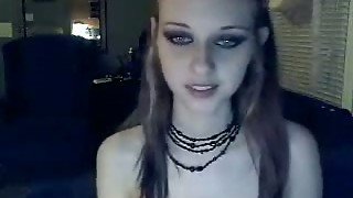 Super skinny emo teen babe dildoing herself on webcam