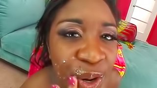 Pierced nipple black slut hot facial cumshot