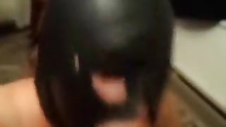 I have a big black dong, which is why my honey made this amateur blowjob porn with me, in which she wears a leather mask.