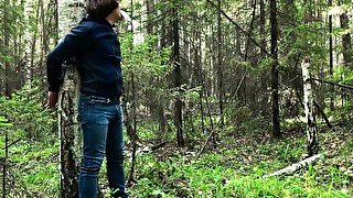 Stranger Arouses, Sucks and Hard Fuckes in the Forest of Tied Guy Outdoor