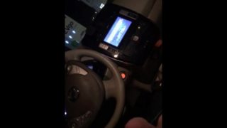 Stroking soft white cock in electric car POV