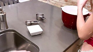 Red lingerie fuck, big ass gets bent over in the kitchen - amateur POV