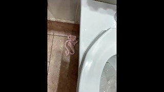 Pee Outside then Leave Panties Behind inPublic Restroom mature MILF BBW