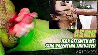 (ASMR) Spitting on my hard cock and edging watching Gina Valentina get sloppy throated / male solo