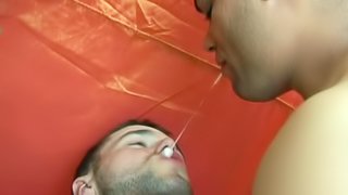 Candid gay bloke gets cum on mouth after giving captivating blowjob