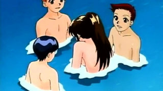 Nasty hentai teen girl blowing 3 cocks underwater