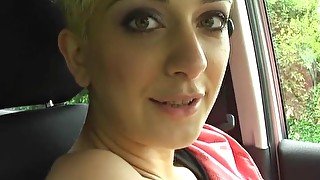 Naughty amateur Mai Bailey spreads her legs to tease in the car