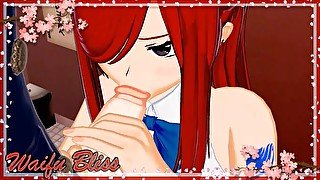 Erza Scarlet bathroom blowjob