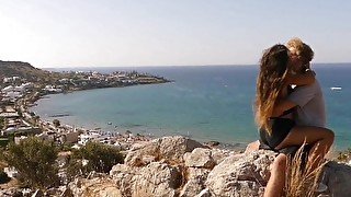 Hot teen couple have public sex above the busiest Beach of a Greek island