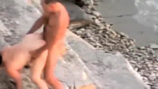 Voyeur Girl Jerks Off dick her boyfriend at a public beach