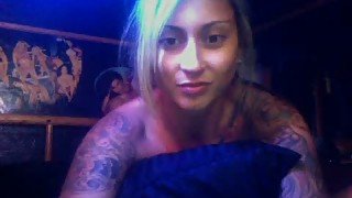 Stunning blowjob and rear banging action with a busty tattooed chick