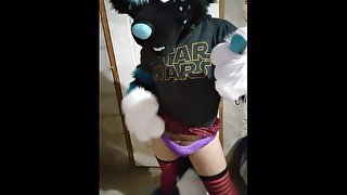 Furry Femboy paws off and cums