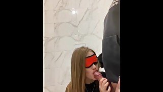 my 18 year old started licking my balls and sucking my dick in the bathroom, giving me a blow