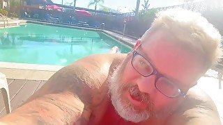 Daddy ejaculates at the Country club pool under his lounge chair while people were around him