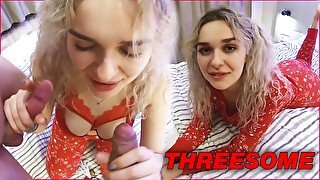 I made a deep blowjob and hard sex in threesome at Santa Claus - cum on face and big ass - Eva Stone