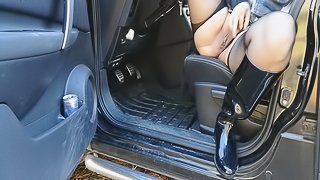 MILF dildo in car and peeing in public