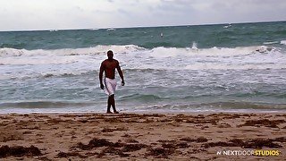 Black sporty gay dude masturbates and cums on himself solo