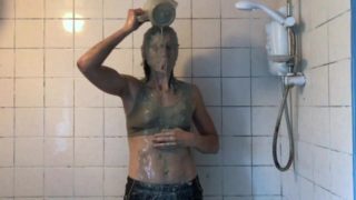 Mud Showering Sexy Girl, Wetlook (fully clothed)