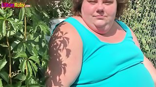 BBW Flashes Fat Belly Outside