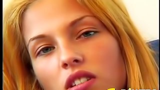 Smooth solo blonde's pussy becomes dripping wet while masturbating