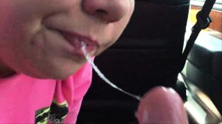 Chunky chick eating cock - closeup