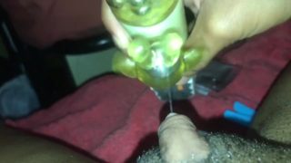 HUGE Vibrating dildo on big FTM clit (closeup POV)