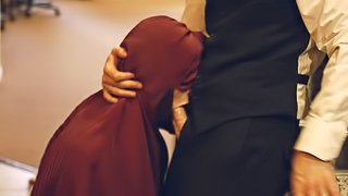 Arabian chic with natural tits gets fingered and face fucked ahead of a rough missionary