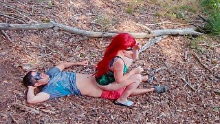 Poison Ivy Batman Kiss and Rides his Cock to Creampie on a Forest Lake