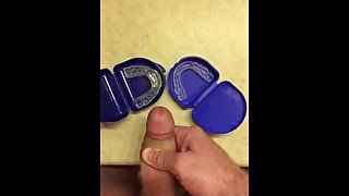 FAN REQUEST(Dental Device): Cumshot into mouth guards inserted into my mouth so I could enjoy my cum