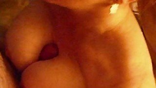 Big pink boobies of my wife getting sprayed after each titjob