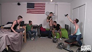 Hardcore gay group sex party with teen horny college guys