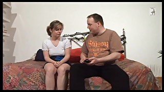 Fat man talking a shy German woman into having sex with him